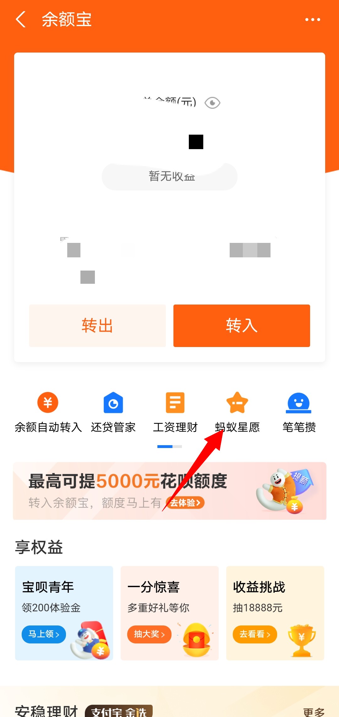 支付宝里面的蚂蚁星愿怎么开通