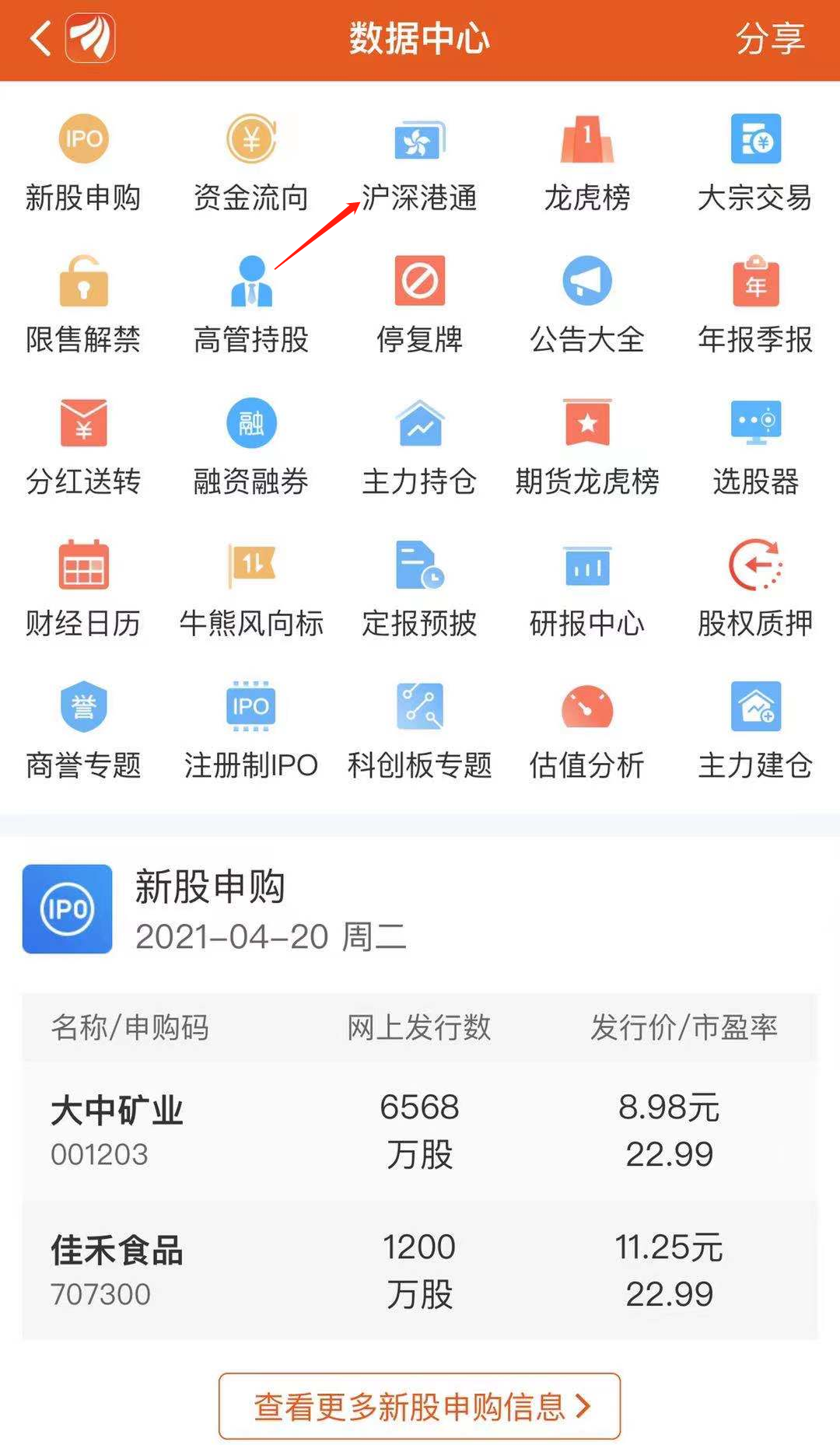 点击选项沪深港通