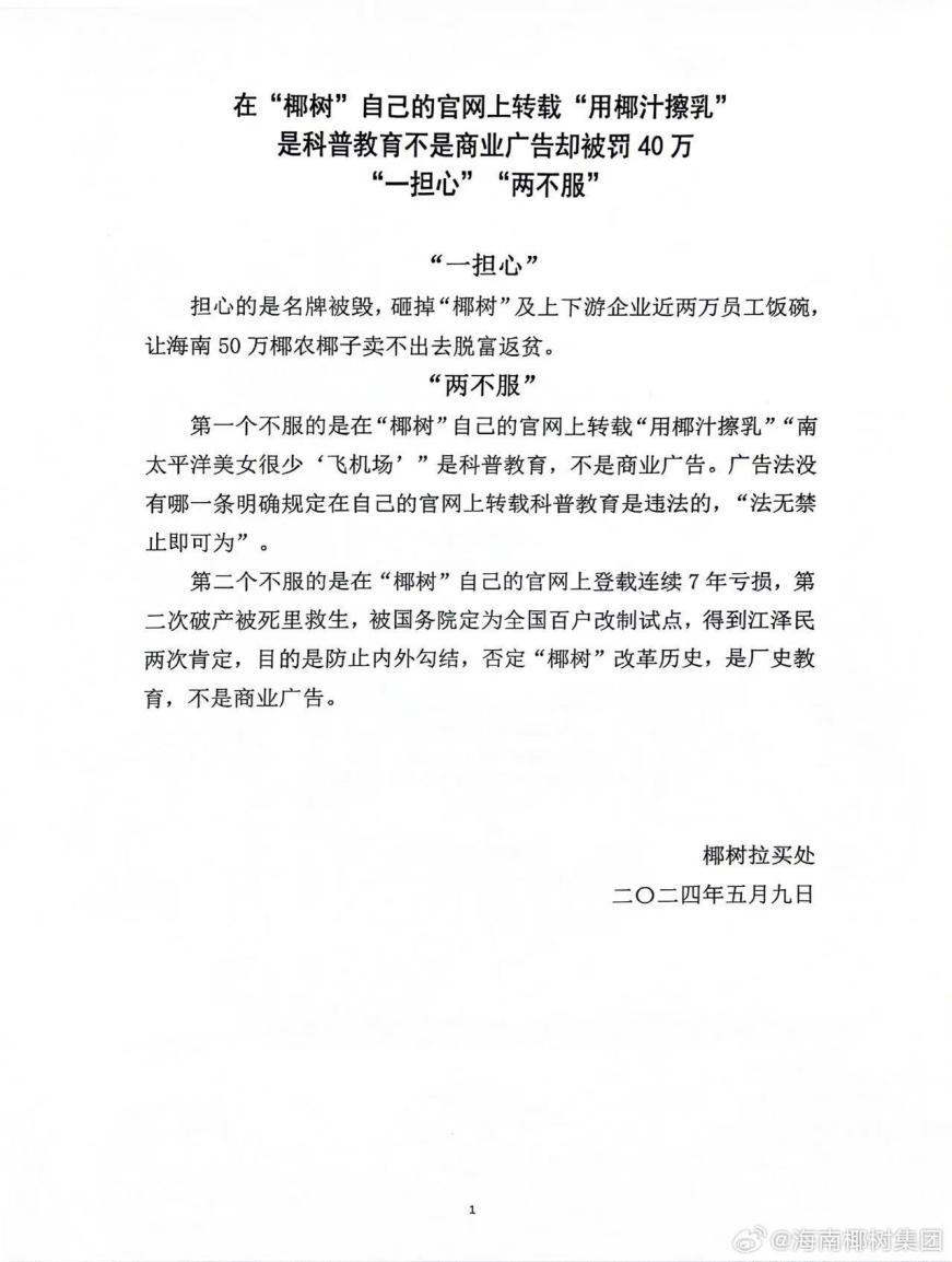 椰树集团公告