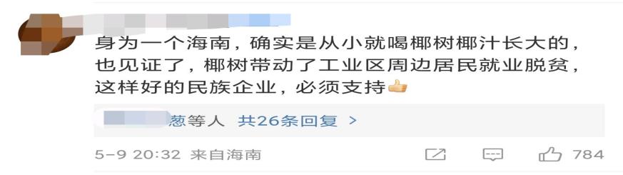 椰树集团下网友言论截图