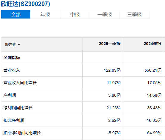 欣旺达利润表