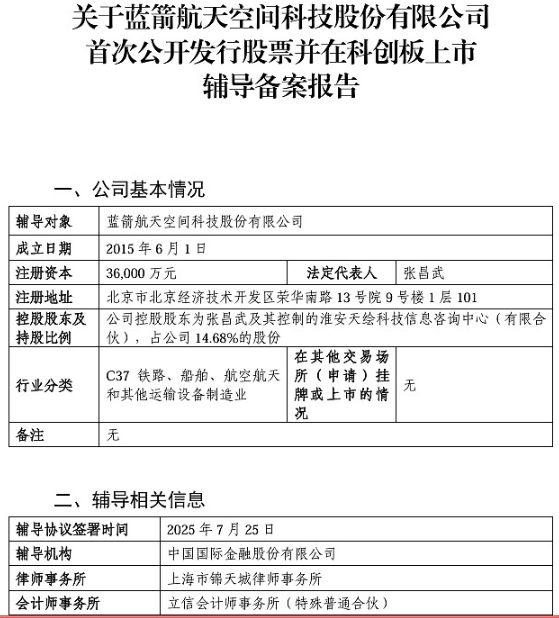 蓝箭航天IPO计划