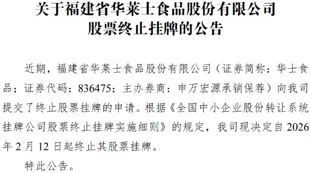 华莱士退市公告