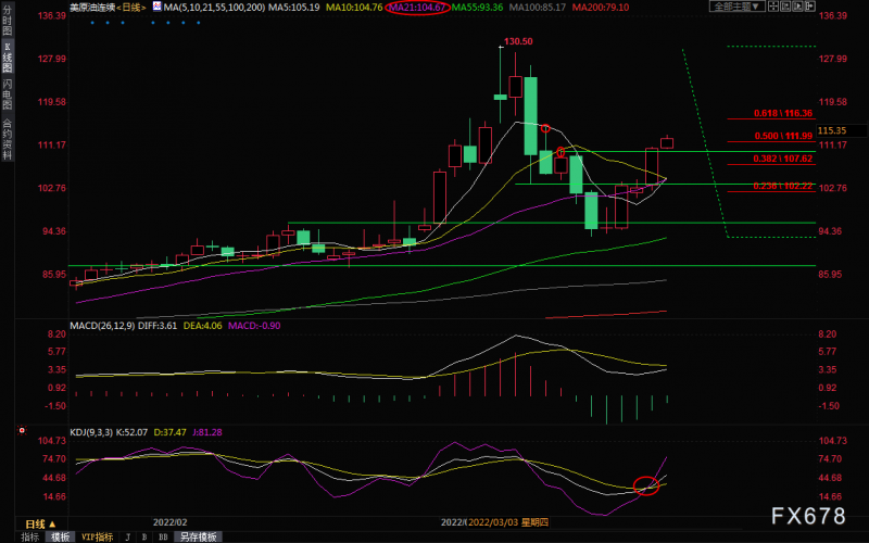 3月22日美原油交易策略:多头反扑凶猛,关注116上方阻力