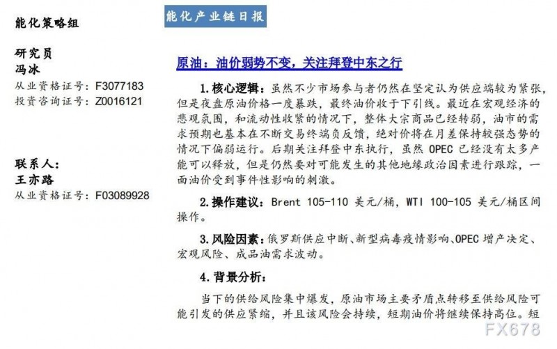 【东海期货7月15日产业链日报】能化篇:油价弱势不变,关注拜登中东之行