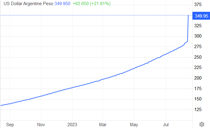 阿根廷比索汇率周一跳水超20%（来源：阿根廷央行网站）