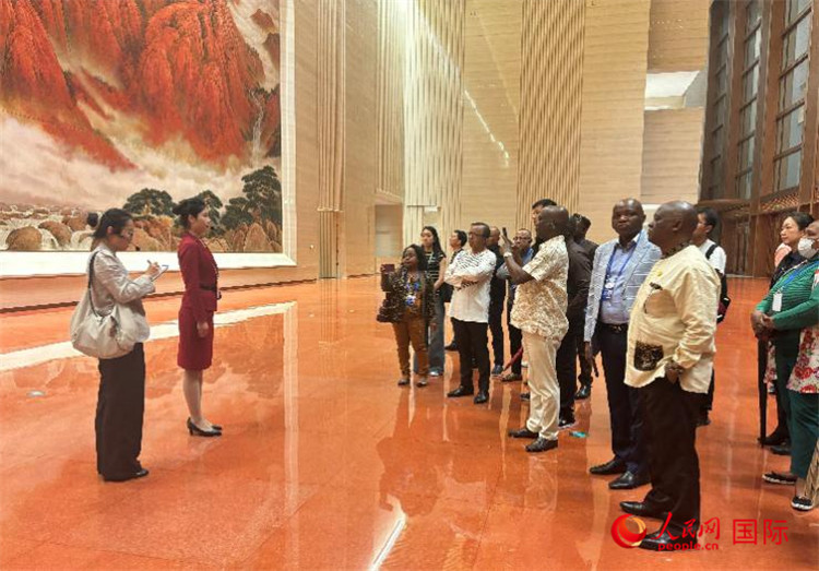 代表团在入口处听取讲解。人民网 